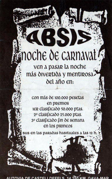 Flyer de la discoteca 'Absis' de Gav Mar (Noche de Carnaval)
